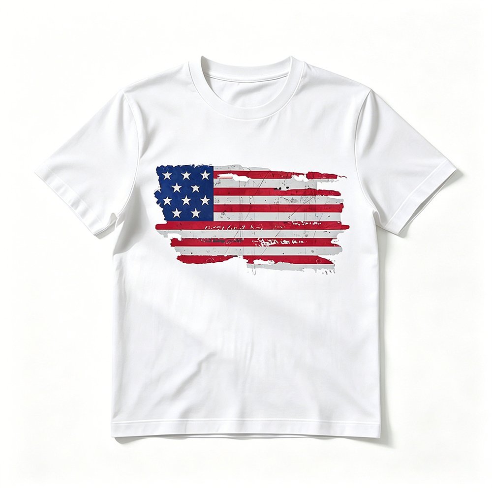 Flag-print Crew-neck Short-sleeve T-shirt - Image 3