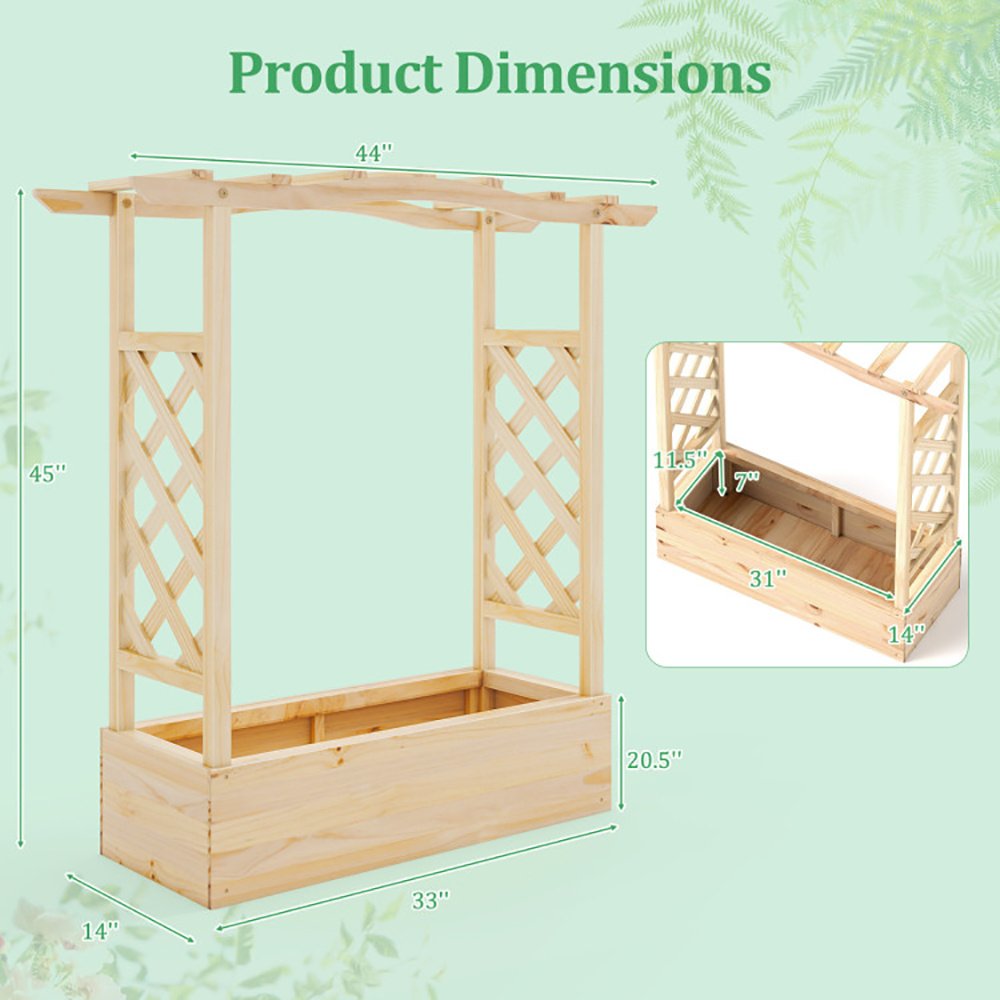 Wooden Raised Garden Bed Planter Box With Trellis And Hanging Roof - Image 2