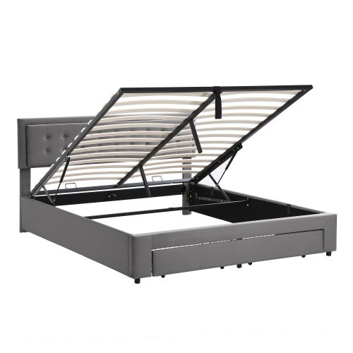Upholstered Bed,Super King Size Bed-6ft180x200cm, Velvet Fabric, Double Bed, Large Storage Space,With Slats And Headboard,Without Mattress,Grey - Image 10