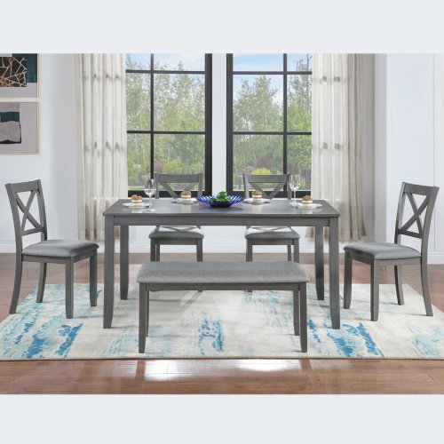 6 Piece Kitchen Dining Set, Rectangular Wooden Dining Table With 4 Upholstered Chairs And A Bench, Dining Table Set For 6 People, Living Room, Home Bar And Kitchen, Gray - Image 8