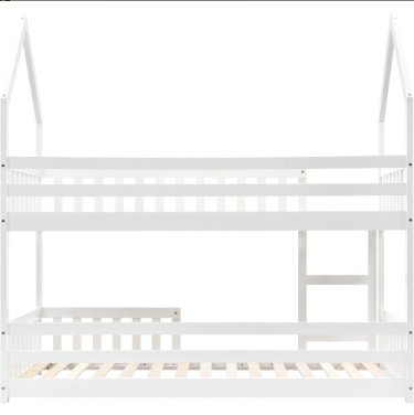 Bunk Bed, Twin Sleeper Bed With Ladder, Solid Wood Frame 3FT Single Bed, Gaming Bed, Castle-shaped Bed 90 X 190 Cm Children's Bed Room Furniture, Wooden Bed Frame For Kids Children White - Image 2