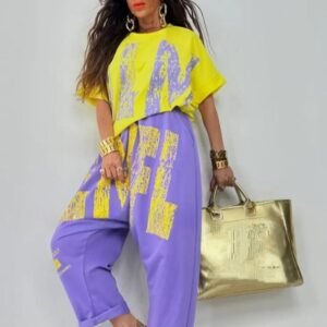 Womens Loose-Fit Round-Neck Printed T-Shirt