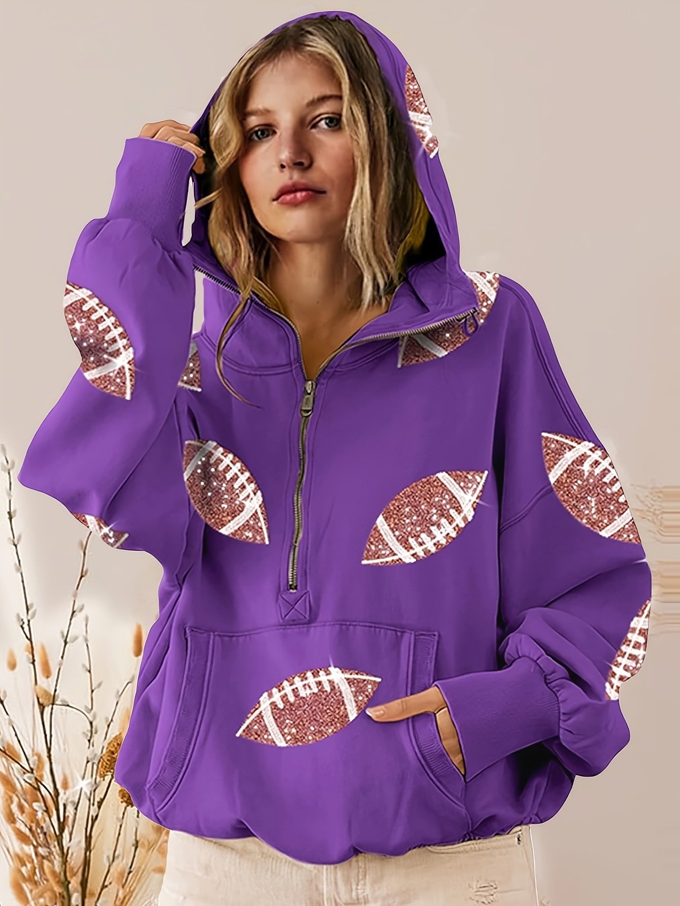 Cross-border European Style Women's Soccer Digital Printed Hooded Sweatshirt With Long Sleeves And Zipper Collar, Pullover For Women - Image 10