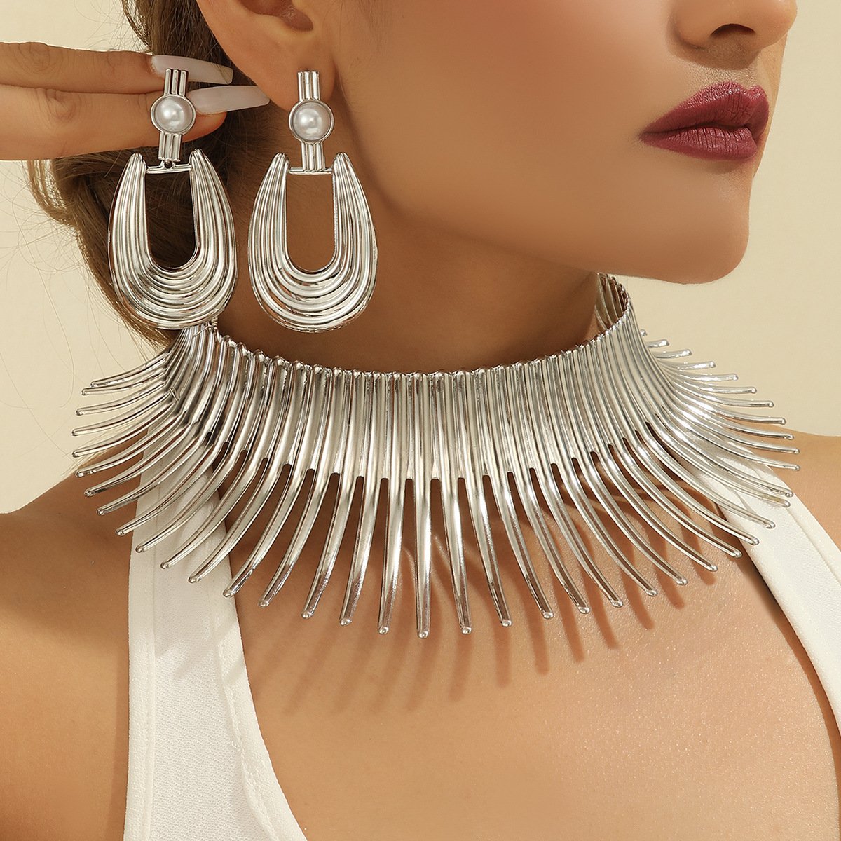 Amazon's Best-Selling Jewelry Set European And American Popular Stylish Exaggerated African Metal Choker And Earrings Women's Accessories - Image 6