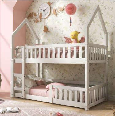 Bunk Bed, Twin Sleeper Bed With Ladder, Solid Wood Frame 3FT Single Bed, Gaming Bed, Castle-shaped Bed 90 X 190 Cm Children's Bed Room Furniture, Wooden Bed Frame For Kids Children White