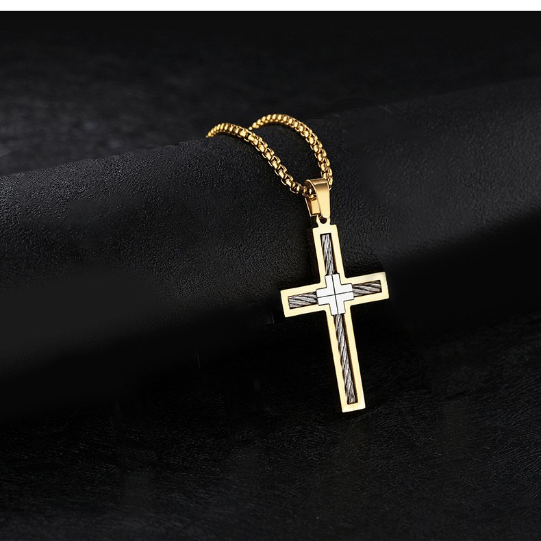 Titanium Steel Wire Cross Men's Necklace - Image 5