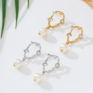 Ins Style Twisted Earrings, Exquisite Rhinestone Pearl Stud Earrings, Versatile Temperament Daily Commute Jewelry For Girls