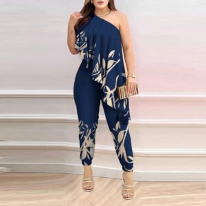 Printed One-shoulder Jumpsuit