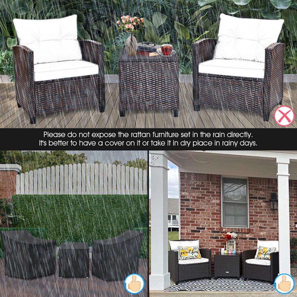 3 Pieces Rattan Patio Furniture Set With Washable Cushion - Image 10