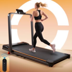 Folding Treadmill With Handrail & Adjustable Incline, 1-10 Km H Running Machine, Space Saving Low Noise Design, LED Display, Phone Holder, Remote Control, Transport Wheels Plug, Pink.