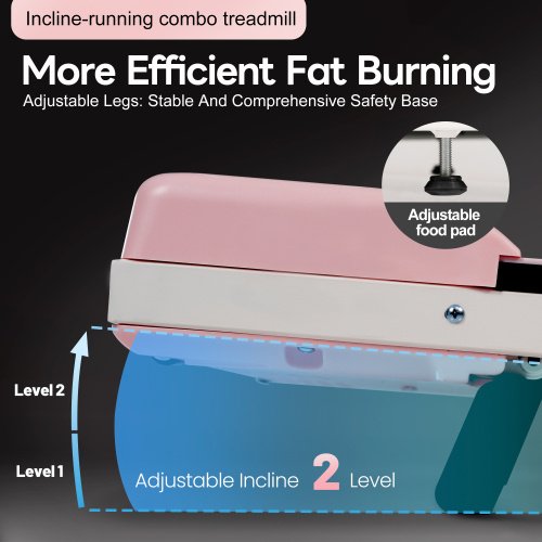 Folding Treadmill With Handrail & Adjustable Incline, 1-10 Km H Running Machine, Space Saving Low Noise Design, LED Display, Phone Holder, Remote Control, Transport Wheels Plug, Pink. - Image 4