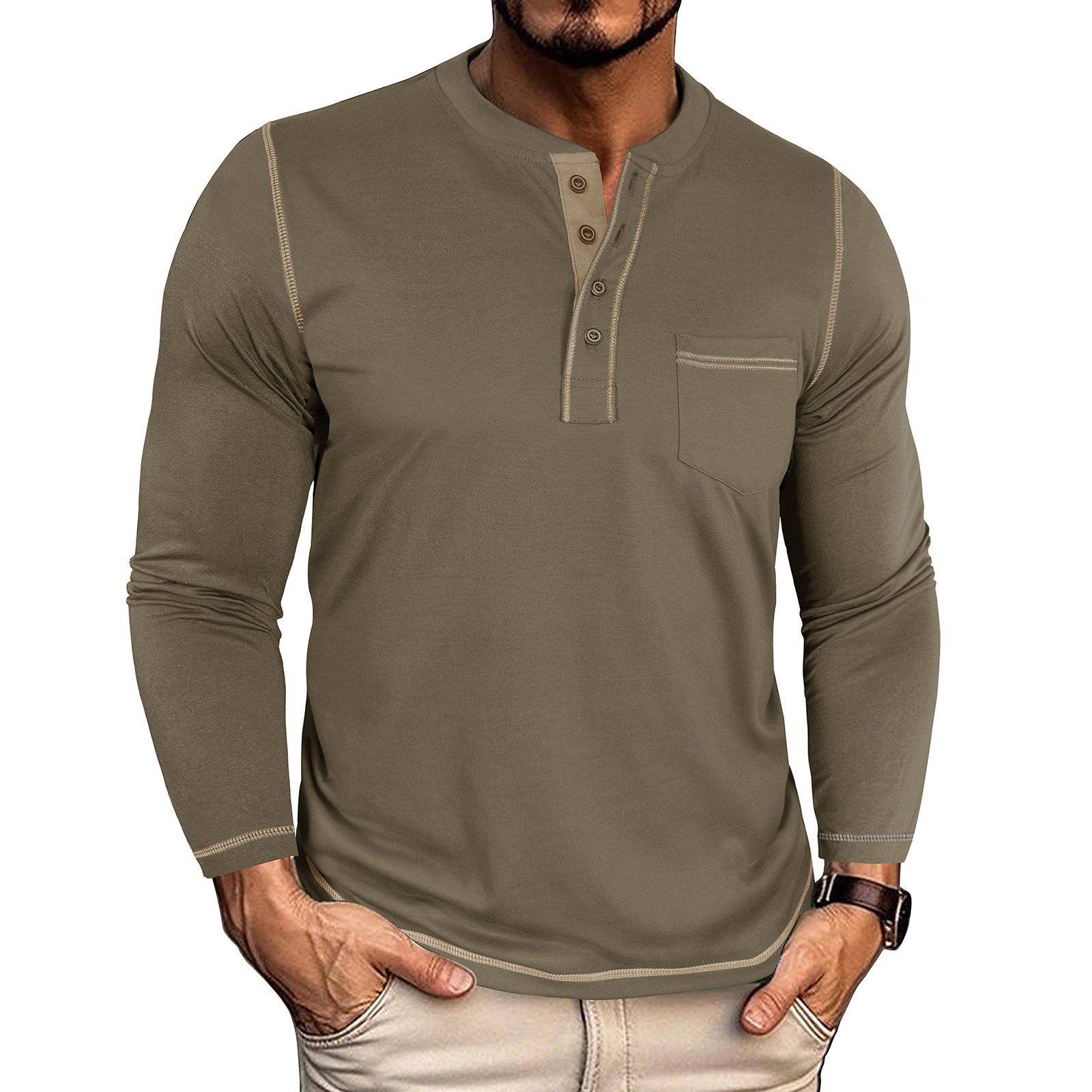 Men's Henley Pocket With Long Sleeves - Image 9