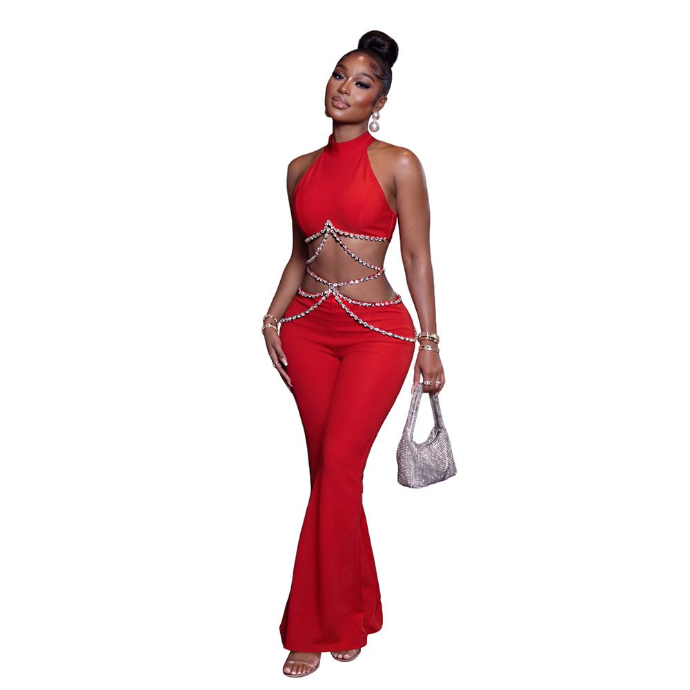 Belt With Sparkling Full-rhinestone Waist Chain And Pants Set - Image 2