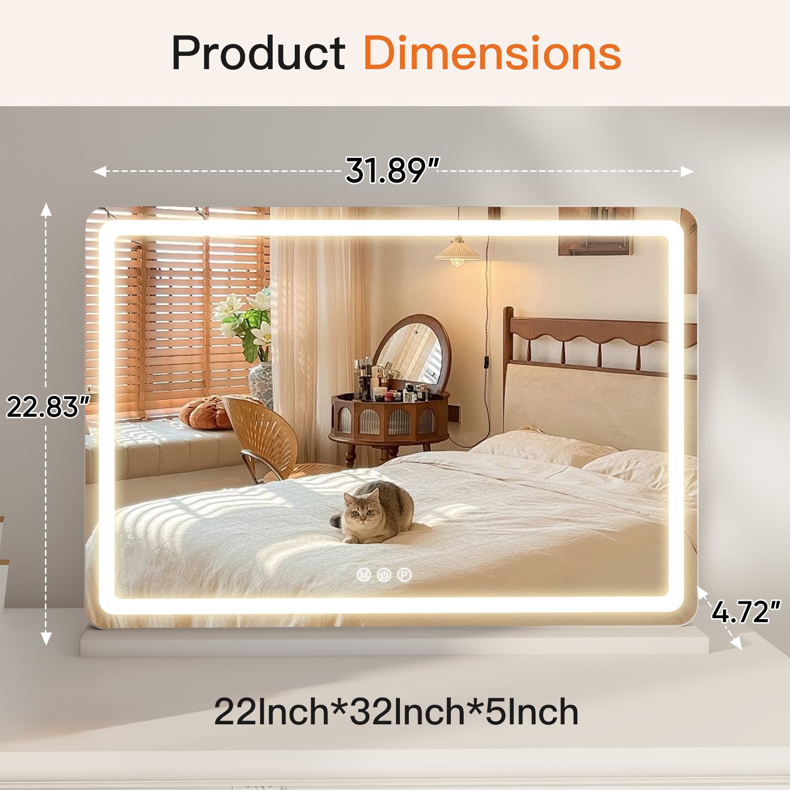 Vanity Mirror With Lights, LED Makeup Mirror With Dimmable 3 Color Modes, Touch Screen Control Vanity Based Mirror Desk Mirror Square White - Image 4