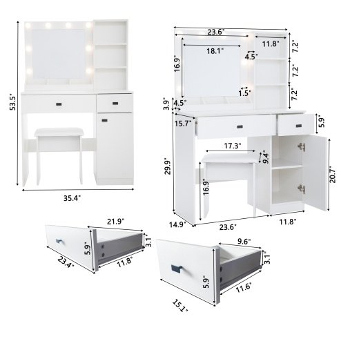 Vanity Desk With Lights, Vanity Set With Mirror, Makeup Vanity Desk With Large Drawers Three Level Storage Dreeser, VanitysVanities With 3 Lights Brightness Adjustable For Bedroom, White - Image 6
