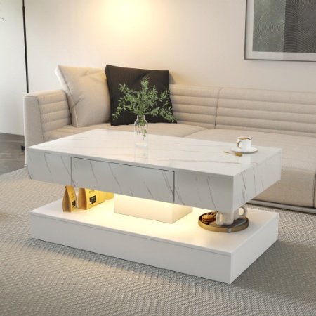 6.93IN High LED Coffee Table,Modern Coffee Table For Living Room,Living Room Tables,Large Living Room Furniture,LED Lights - Image 8