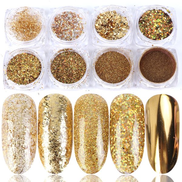 8 Box Mix Glitter Nail Art Powder Flakes Set - Image 2