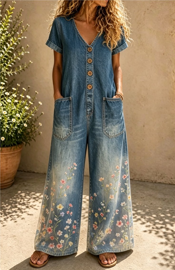 Short Sleeves Casual One-piece Wide-leg Jumpsuit - Image 6