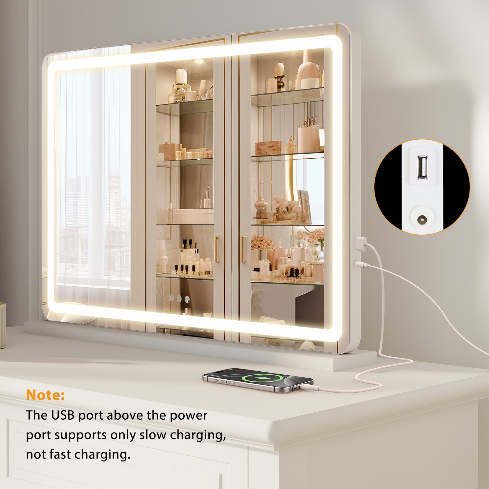 Vanity Mirror With Lights, LED Makeup Mirror With Dimmable 3 Color Modes, Touch Screen Control Vanity Based Mirror Desk Mirror Square White - Image 10