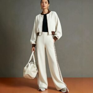 Womens Casual Two-piece Set Zip-up Jacket And Pants
