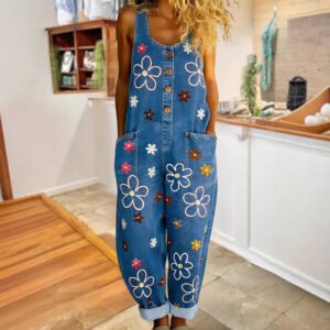Retro-style Wide-leg Denim Overalls