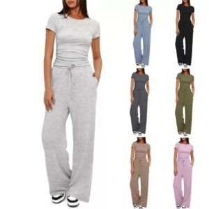 Two-Piece Casual Set With Wide-Leg Pants