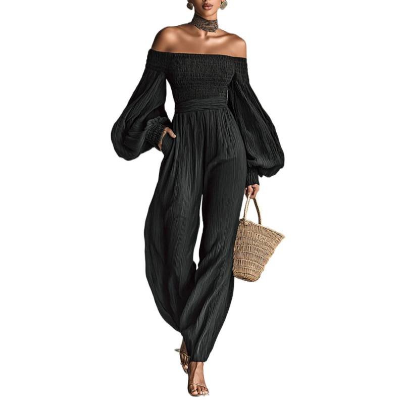 Women's Off-shoulder Long-sleeve Pleated Jumpsuit - Image 5