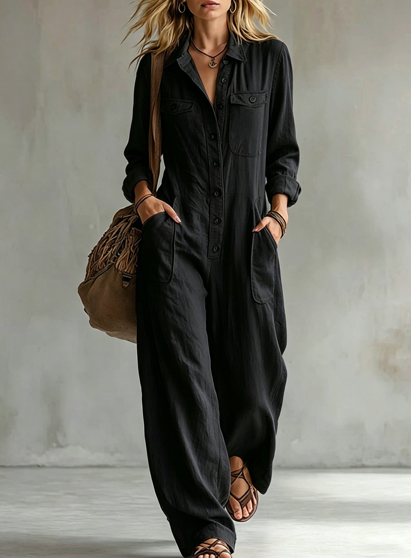 Women's Linen Casual Jumpsuit - Image 3