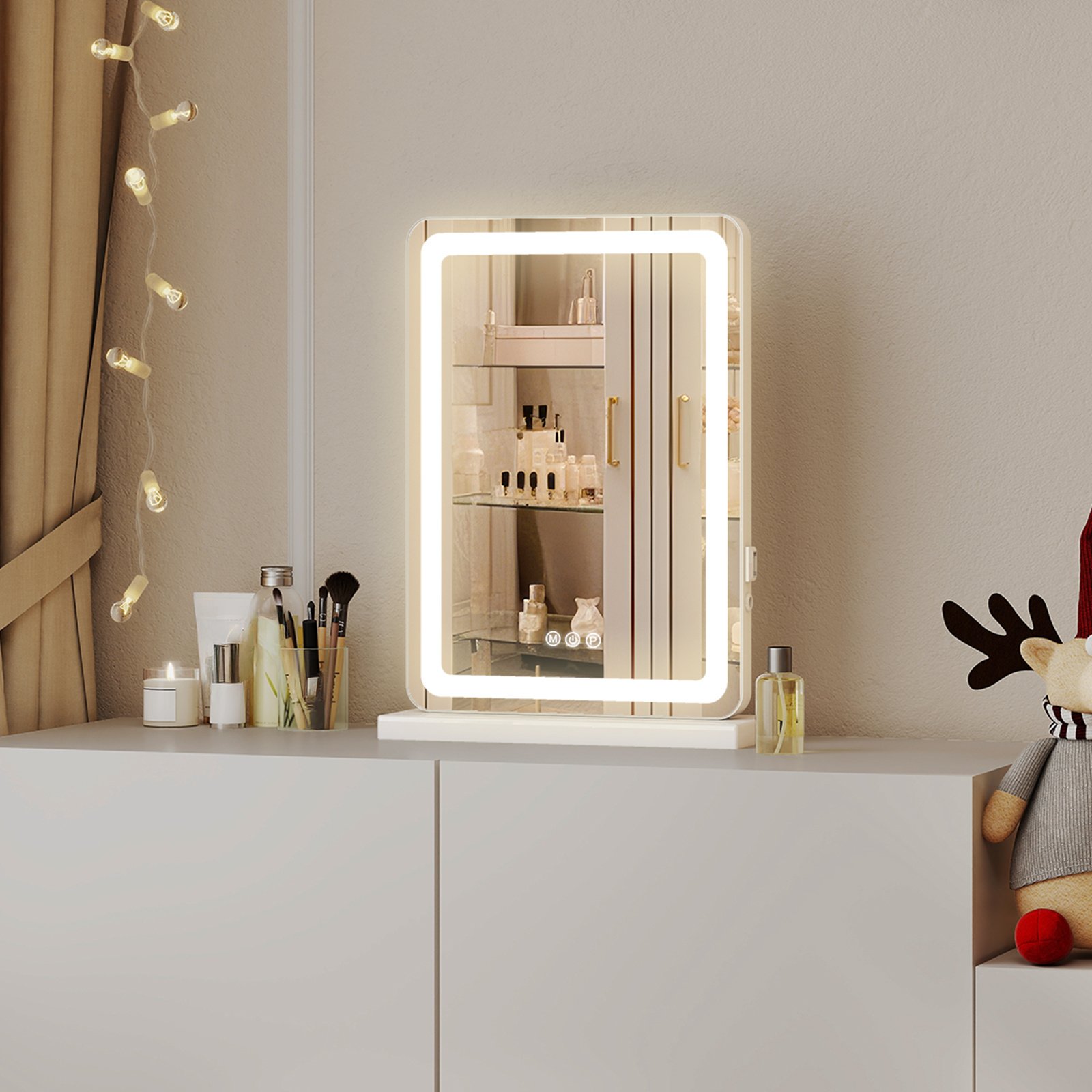 Vanity Mirror With Lights, LED Makeup Mirror With Dimmable 3 Color Modes, Touch Screen Control Vanity Based Mirror Desk Mirror Square White