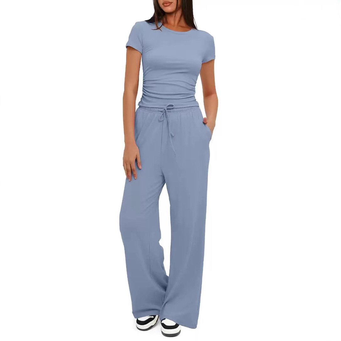 Two-Piece Casual Set With Wide-Leg Pants - Image 2