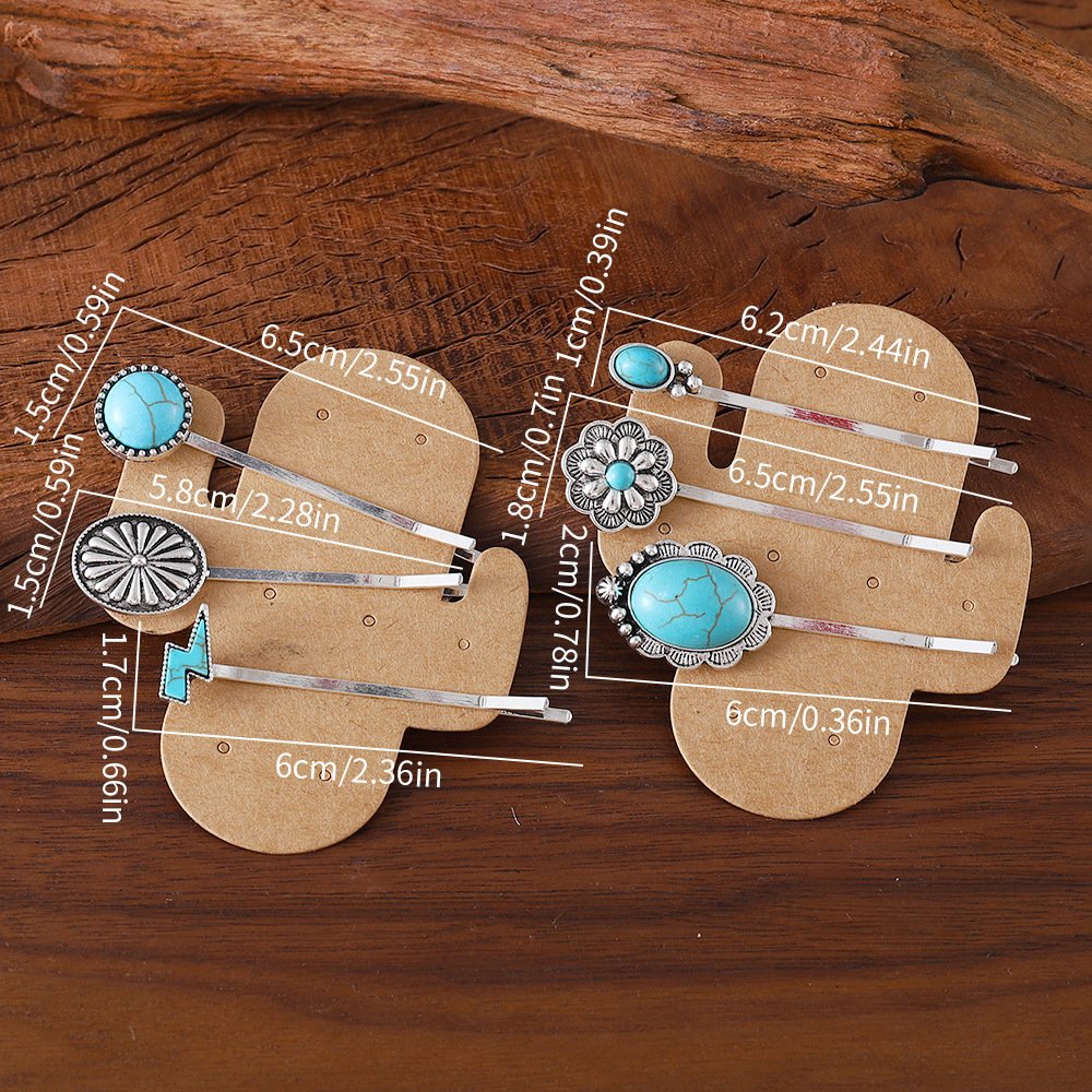 Bohemian Style Turquoise-encrusted Bobby Pin Hair Clip Set, A Popular - Image 4