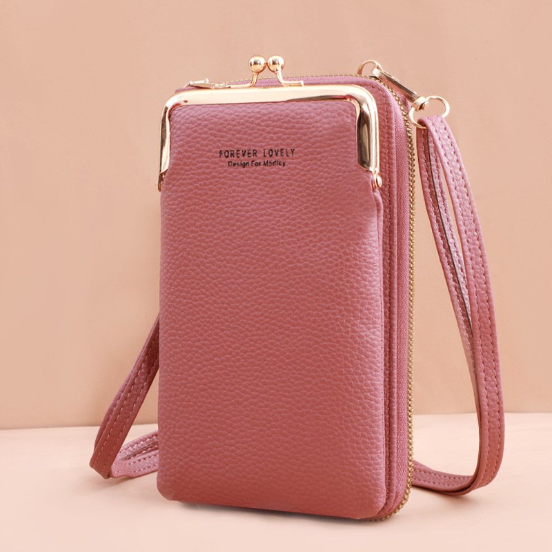 Mobile Phone Bag With Lock Design Korean Style Fashion Lychee Pattern Crossbody Bags For Women - Image 4