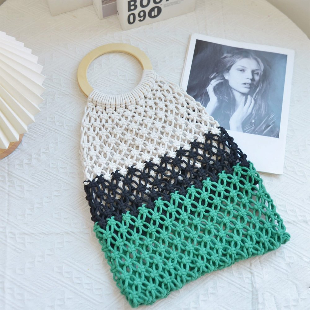 New Coarse Cotton Rope Woven Bag Handbags Women Fashion Casual Vacation Beach Tote Bag Simple Straw Shoulder Bags Summer Personality Sense Of Luxury Simple Small Tote For Women - Image 3