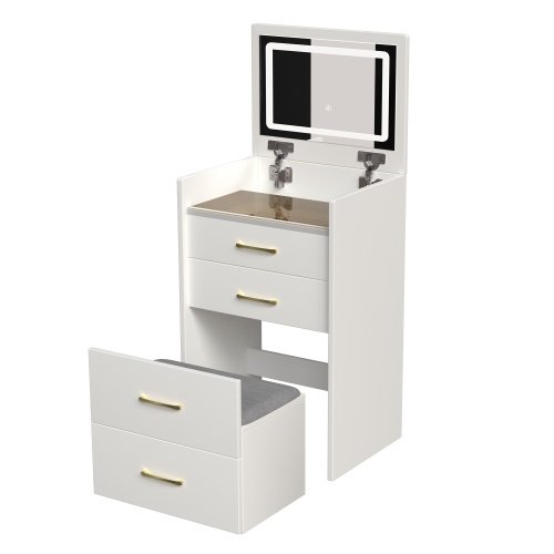 3 In 1 Vanity Desk With Open Top Mirror,Small Make Up Vanity Set With Visible Glass Desktop,Compact Makeup Vanity With 3 Drawers,Dressing Table For Bedroom - Image 4