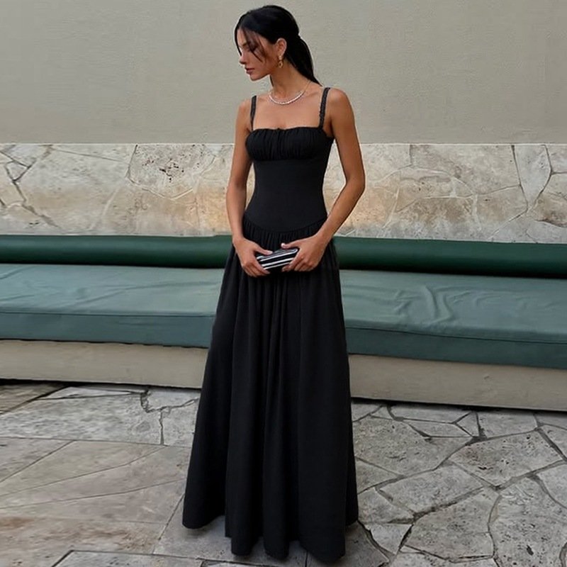 Off-neck Pleated Dress - Image 4