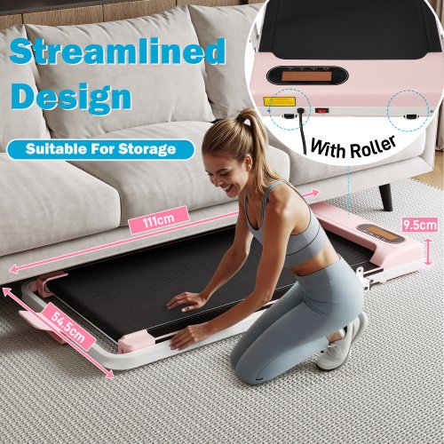 Folding Treadmill With Handrail & Adjustable Incline, 1-10 Km H Running Machine, Space Saving Low Noise Design, LED Display, Phone Holder, Remote Control, Transport Wheels Plug, Pink. - Image 6