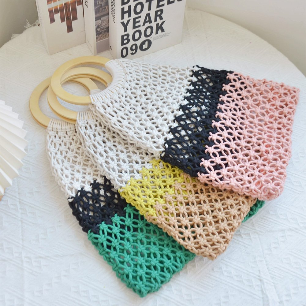New Coarse Cotton Rope Woven Bag Handbags Women Fashion Casual Vacation Beach Tote Bag Simple Straw Shoulder Bags Summer Personality Sense Of Luxury Simple Small Tote For Women - Image 2
