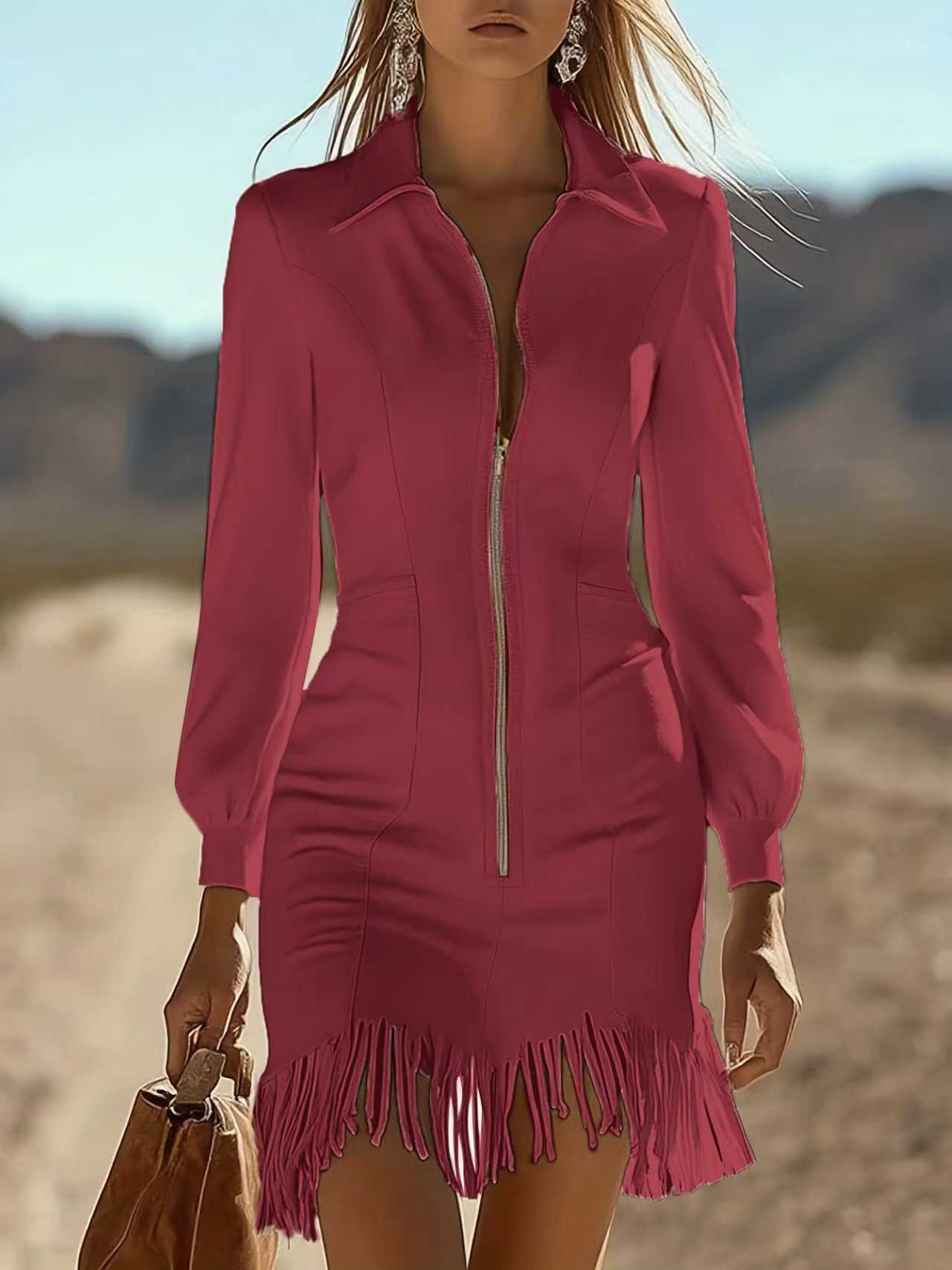 Fringed Slim-fit Dress Pencil Mini Dress - Image 10