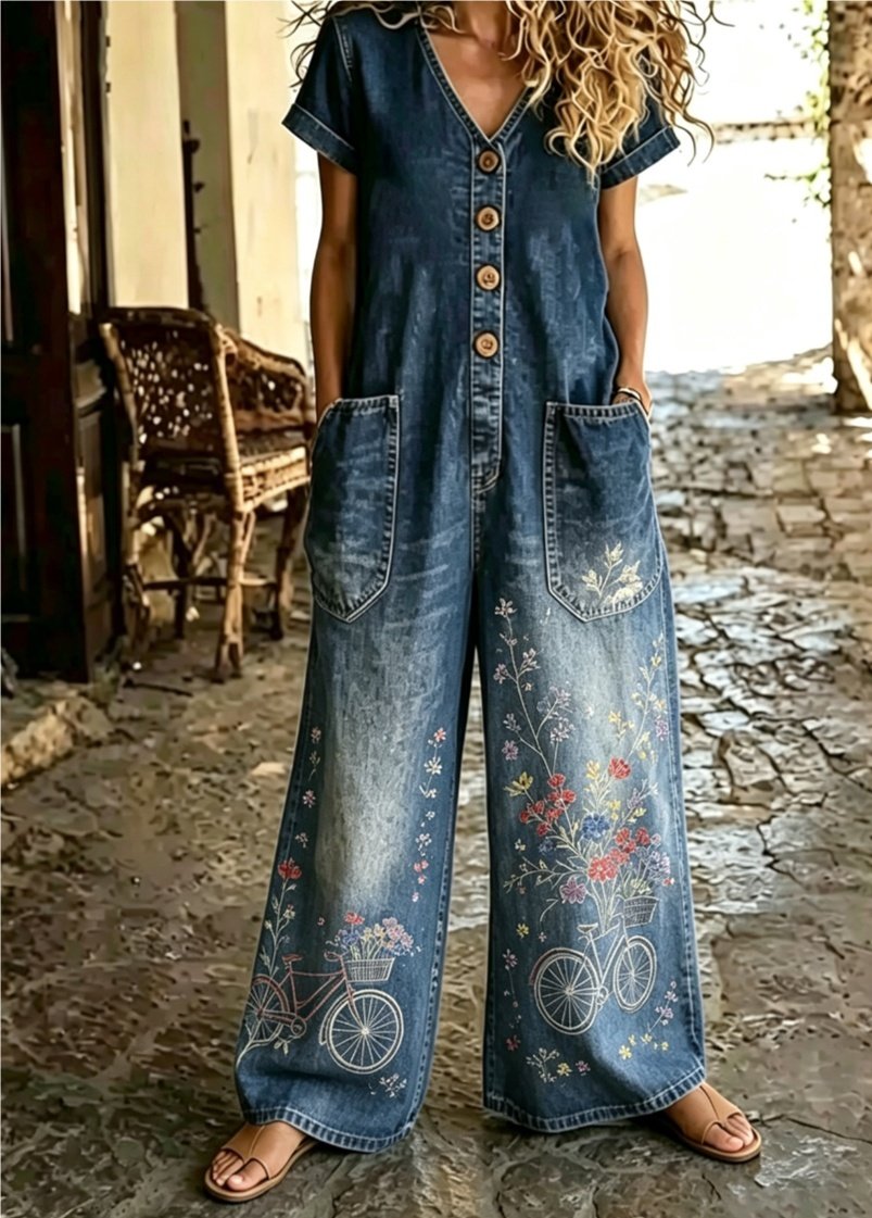 Short Sleeves Casual One-piece Wide-leg Jumpsuit - Image 5