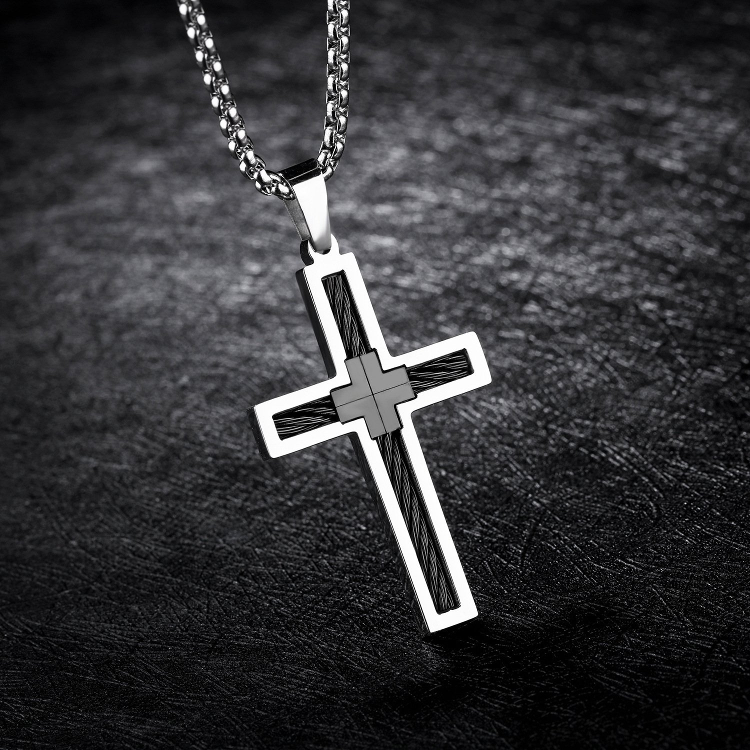 Titanium Steel Wire Cross Men's Necklace - Image 2