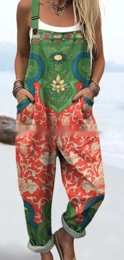 Printed Button Suspender Jumpsuit - Image 9