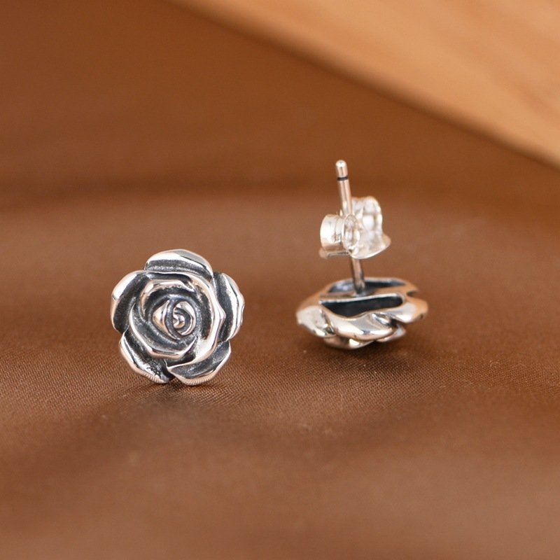 Silver Stud Earrings Chic And Minimalist Instagram-style Rose Flower Ear Accessories - Image 4