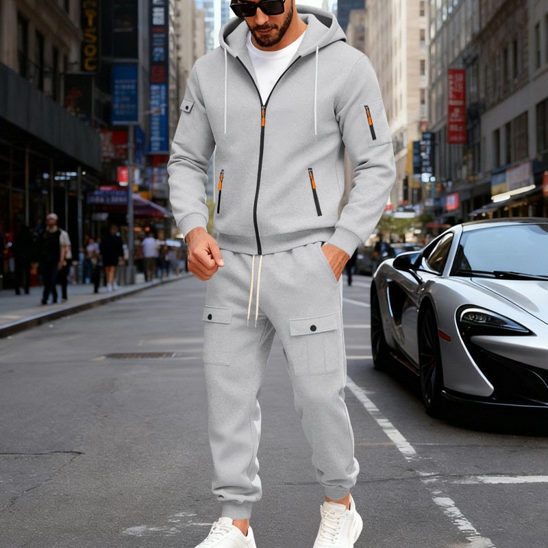 Men's Fleece-lined Casual Hoodie And Pants Set - Image 7