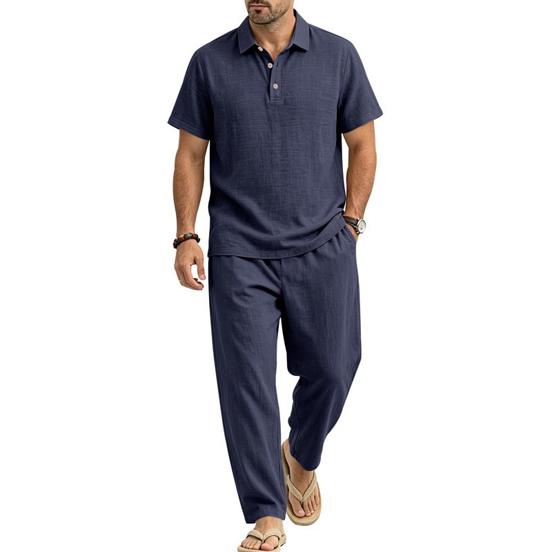 Men's Linen Short-sleeve Top And Trousers Set - Image 5