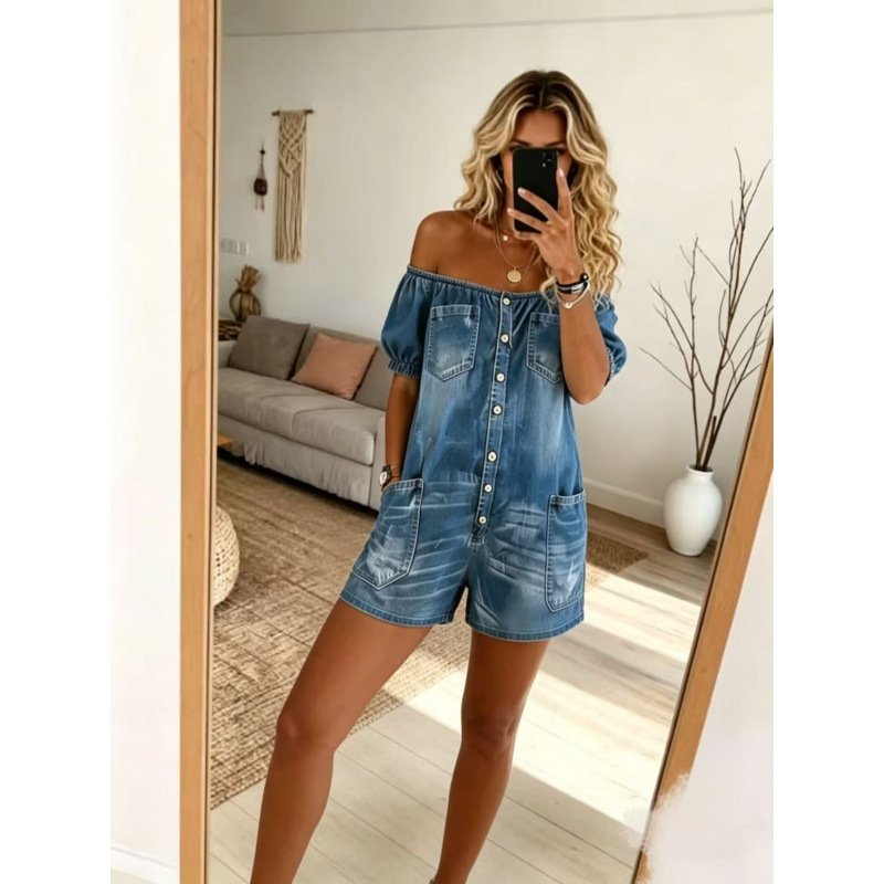 Women's Loose-fit Vintage Denim Jumpsuit - Image 2