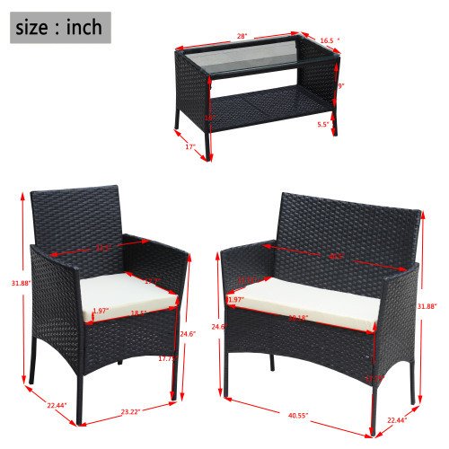 4 PC Rattan Patio Furniture Set Outdoor Patio Cushioned Seat Wicker Sofa Beige Cushion - Image 6