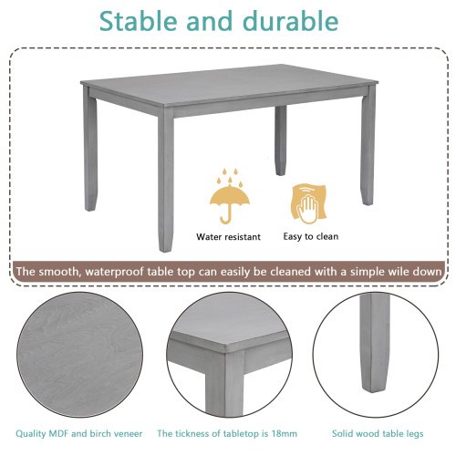 6 Piece Kitchen Dining Set, Rectangular Wooden Dining Table With 4 Upholstered Chairs And A Bench, Dining Table Set For 6 People, Living Room, Home Bar And Kitchen, Gray - Image 10