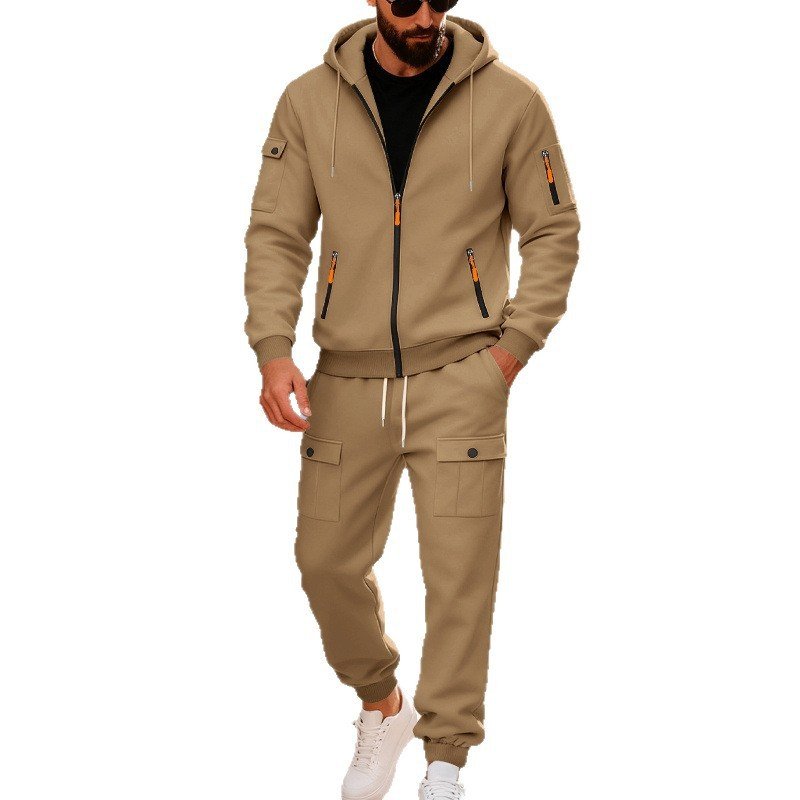 Men's Fleece-lined Casual Hoodie And Pants Set - Image 8
