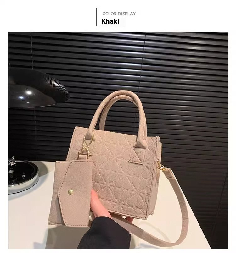 Simple Small Handbag Women's Fashion Felt One Shoulder Combination Bags - Image 7