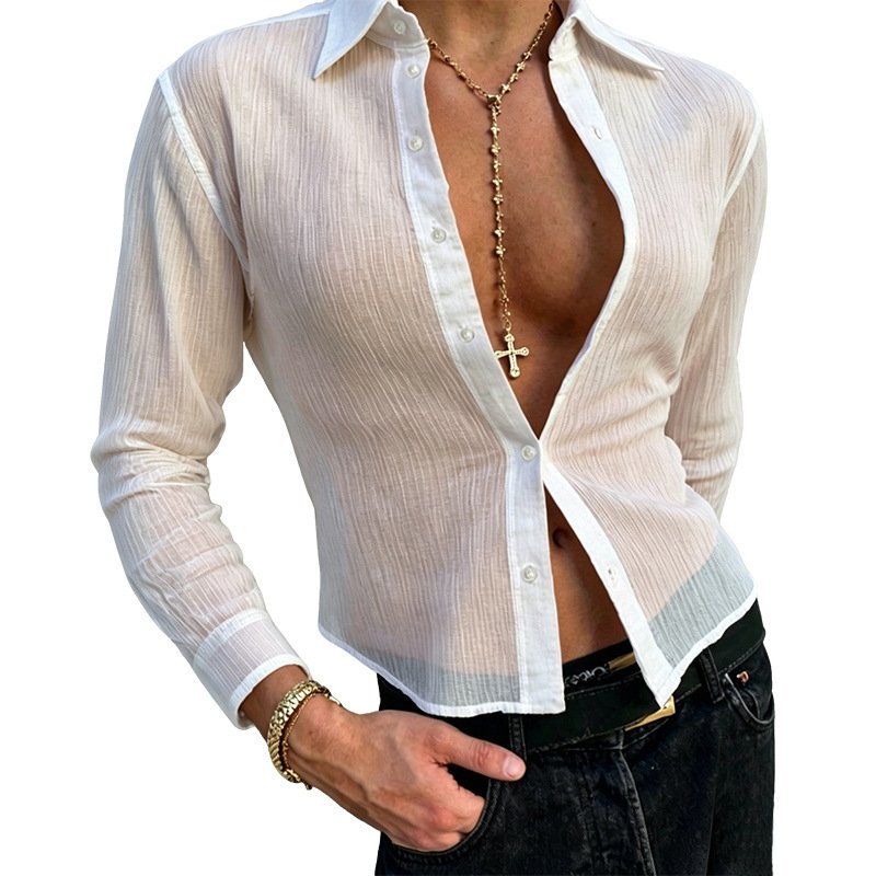 Men's Cropped Sheer Shirt With A Midriff-baring Fit - Image 5